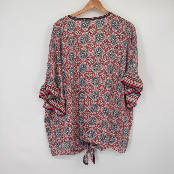 Max Studio Womens Multicolor Floral top blouse size 2X Tie Front - Picture 12 of 14